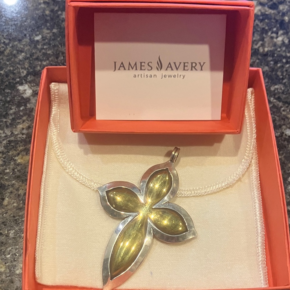 James Avery Two-Tone Gold and Silver Flower Cross Pendant Necklace retired